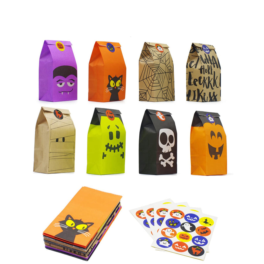 Bravo Sport Halloween Trick or Treat Goody Gags Gift Bags, 8 Design, 40 pcs Party Favor Candy Bags