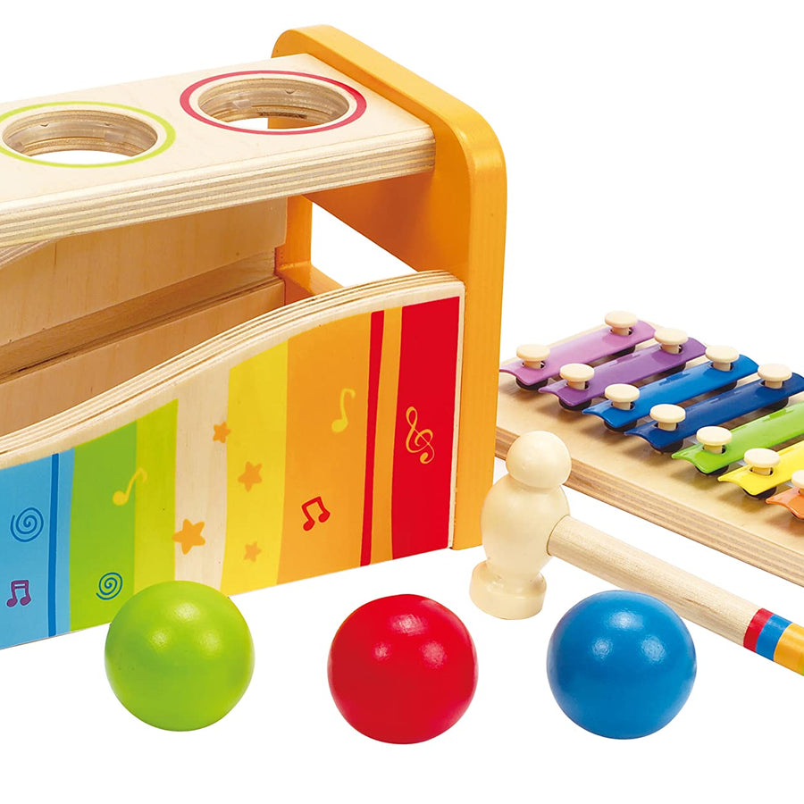 Hape Pound & Tap Bench with Slide Out Xylophone - Award Winning Durable Wooden Musical Pounding Toy for Toddlers, Multifunctional and Bright Colours, Yellow