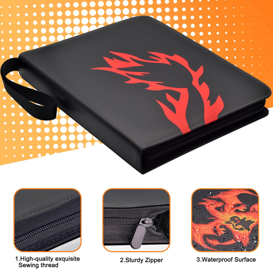 Card Binder for Pokemon Cards, CHELSOND 9-Pocket Portable Card Collector Album Holder Book Fits 720 Cards with 40 Removable Sleeves, Trading Card Binder Display Storage Carrying Case for TCG-Dragon