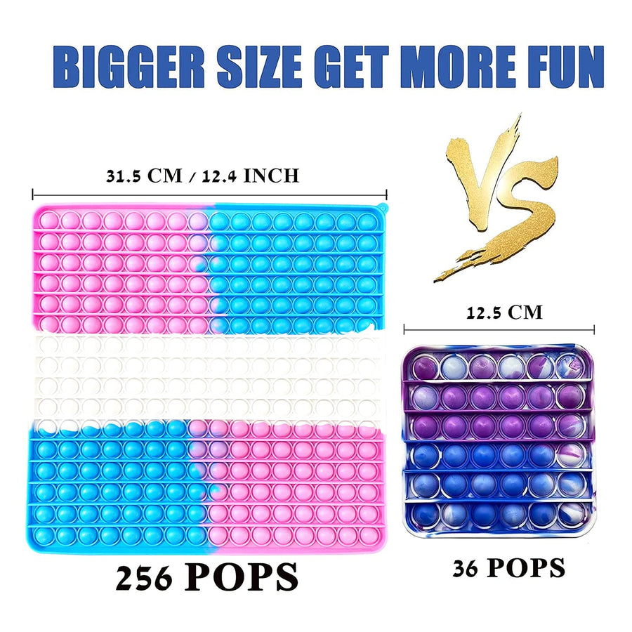 Wuximde Big Size Push Pop Bubble Sensory Fidget Toys,256 Bubbles Stress Reliever Silicone Pressure Relieving Toy,for Autistic Kids Special Needs Children Anxiety Adults (Pink)