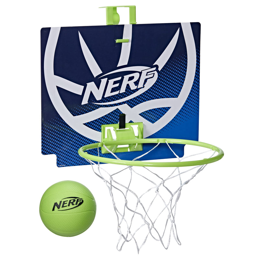 NERF Nerfoop -- The Classic Mini Foam Basketball and Hoop -- Hooks On Doors -- Indoor and Outdoor Play -- A Favorite Since 1972 , Blue