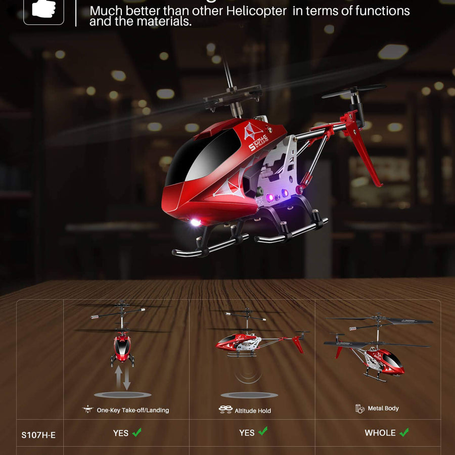 Remote Control Helicopter, S107H-E Aircraft with Altitude Hold, One Key take Off/Landing, 3.5 Channel, Gyro Stabilizer and High &Low Speed, LED Light for Indoor to Fly for Kids and Beginners(Red)