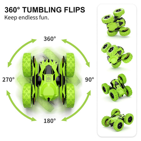 SGILE RC Stunt Car Toy, Remote Control Car with 2 Sided 360 Rotation for Boy Kids Girl, Green