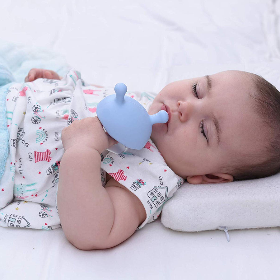 Mombella Mimi Mushroom Pacifier Shape Skin-Like Infant Soothing Teether Toy for 0-6 Months Sucking Needs Babies, Help with Breast Feeding weaning and Prevent Digit Sucking.Light Blue