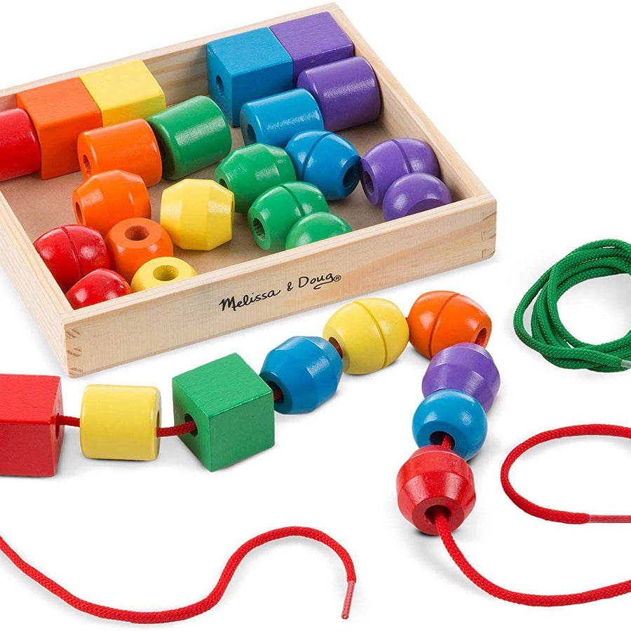 Melissa & Doug Primary Lacing Beads - Educational Toy With 8 Wooden Beads and 2 Laces