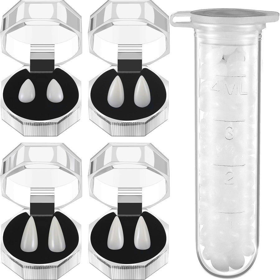 Zhanmai 4 Pairs Vampire Fangs Fake Teeth with Teeth Pellets for Cosplay Props, White (13 mm, 15 mm, 17 mm, 19 mm)