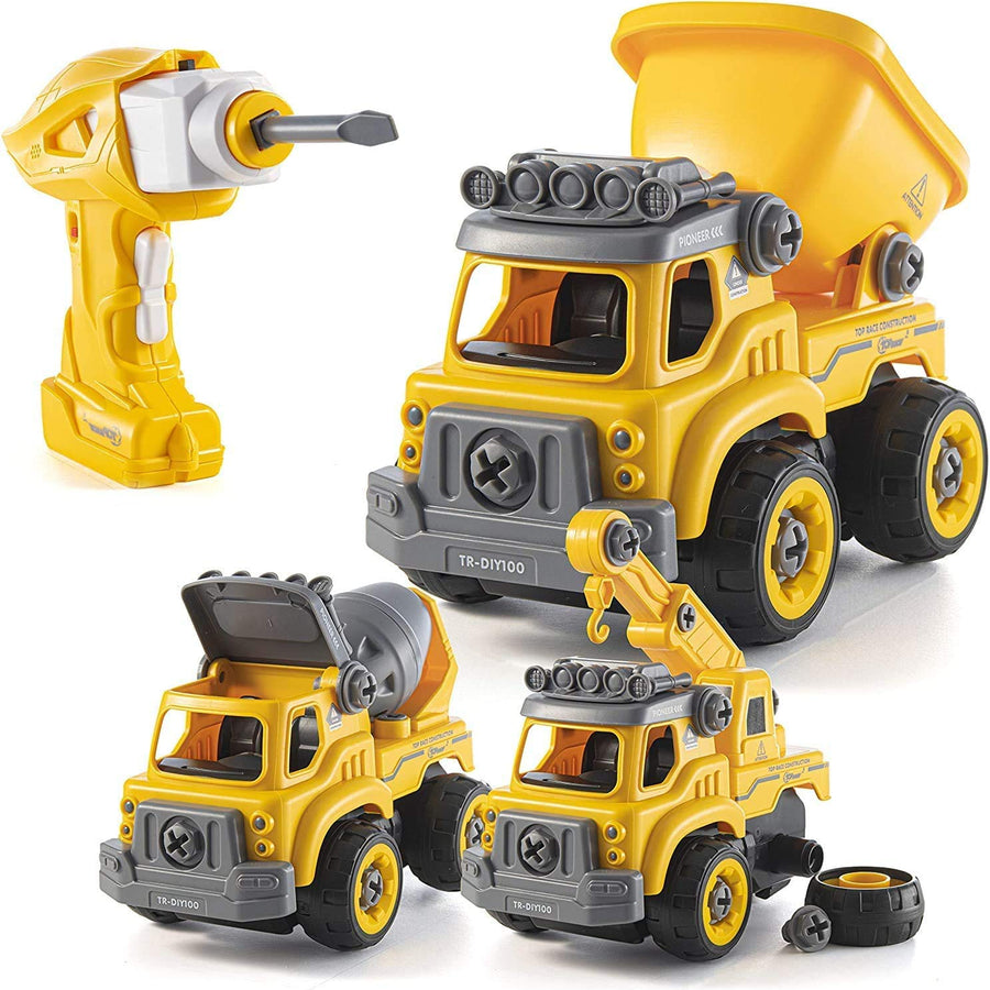 Take Apart Toys with Electric Drill | Converts to Remote Control Car | 3 in one Construction Truck Take Apart Toy for Boys | Gift Toys for Boys 3,4,5,6,7 Year Olds | Kids Stem Building Toy