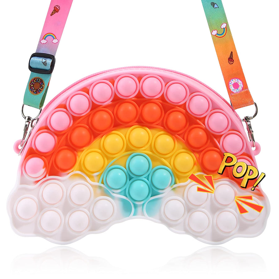 UOYHXQ Pop Purse Fidget Toy for Girls, Rainbow Cloud Pop Shoulder Bag Fidget Purse, Christmas Pop Fidget Toys Bag School Supplies, Sensory Stress Relief Crossbody Handbag Party Fidgets Gifts for Girls