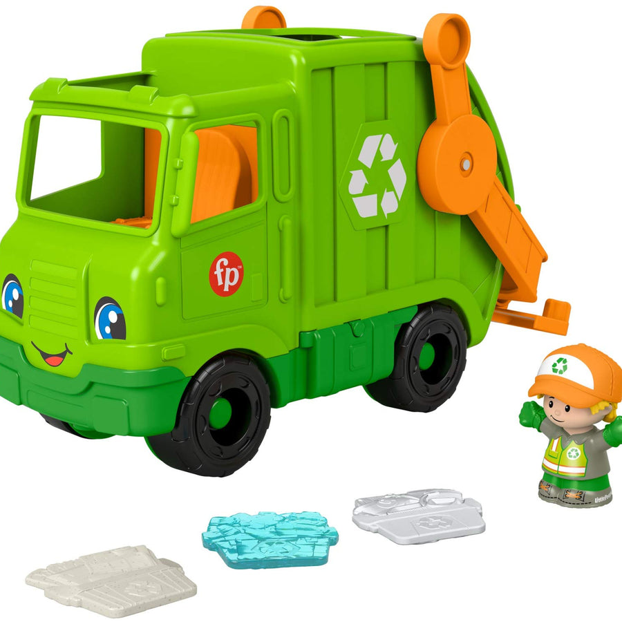 Fisher-Price Little People Recycling Truck, push-along musical toy with figure for toddlers and preschool kids ages 1 to 5 years