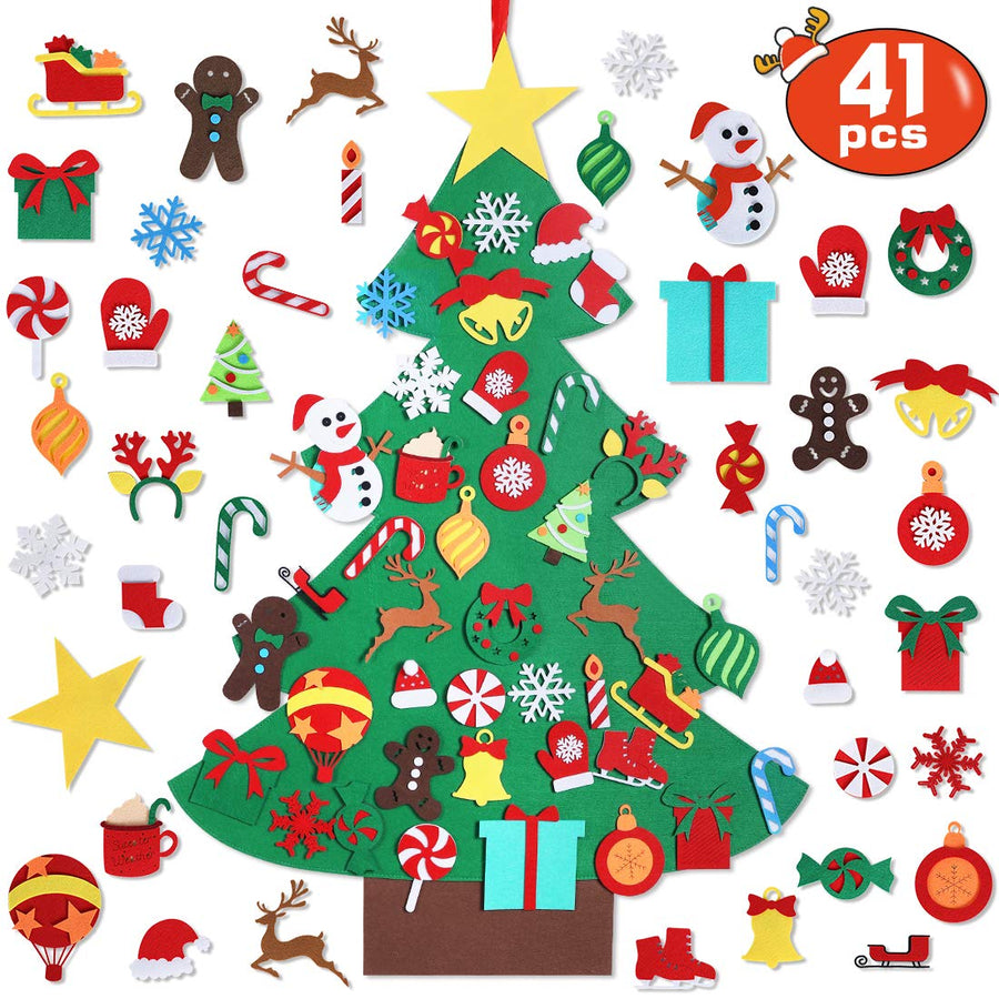 Garma DIY Felt Christmas Tree Set with 41PCS Kids Wall Hanging Detachable Ornaments, Felt Christmas Craft Kits Decorations for Toddler Xmas Gifts New Year Parties Supplies