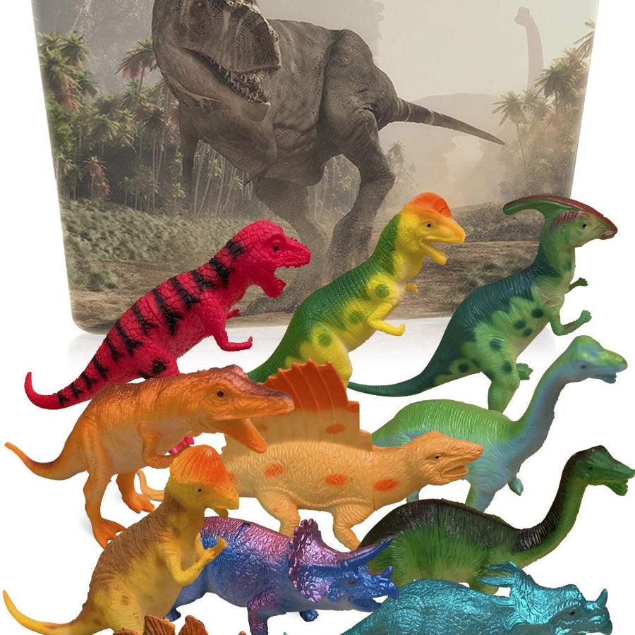 3 Bees & Me Dinosaur Toys for Boys and Girls with Storage Box - 12 Large 6 Inch Toy Dinosaurs & Case - Gift for Kids Age 3 to 8