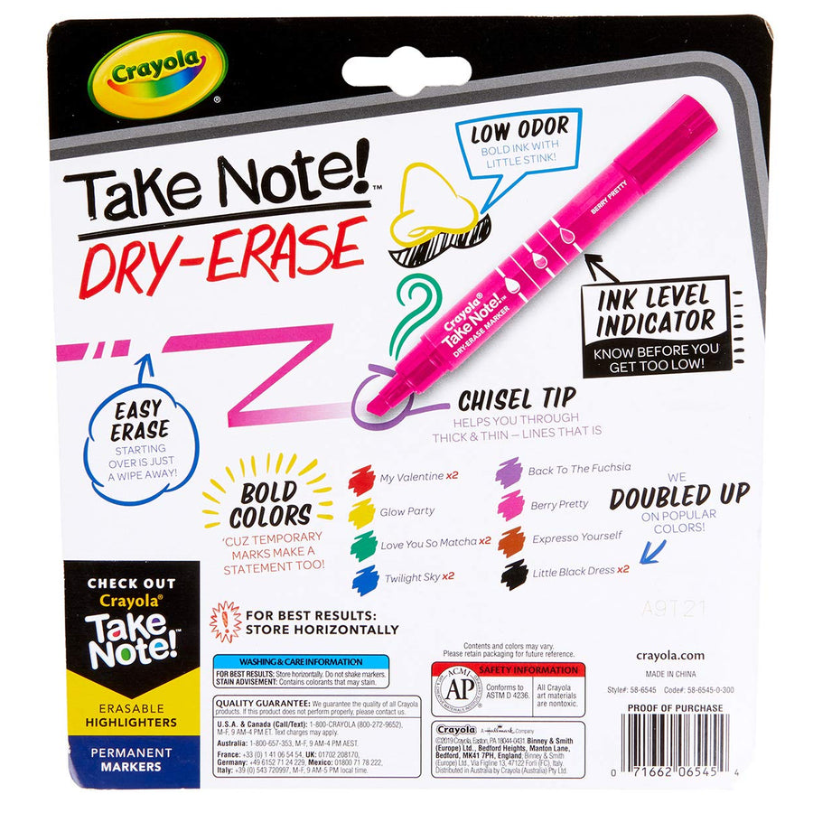 Crayola Low Odor Dry Erase Markers for Kids & Adults, Chisel Tip, Back To School Supplies, 12 Count