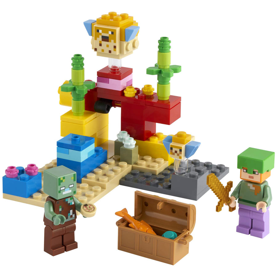 LEGO Minecraft The Coral Reef 21164 Hands-on Minecraft Marine Toy Featuring Alex, a Drowned and 2 Cool Puffer Fish, New 2021 (92 Pieces)