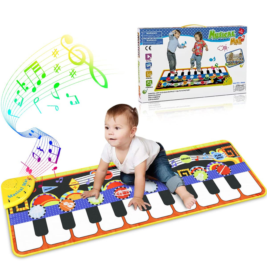 RenFox Kids Musical Mats, Music Piano Keyboard Dance Floor Mat Carpet Animal Blanket Touch Playmat Early Education Toys for Baby Girls Boys(43.3x14.2in)