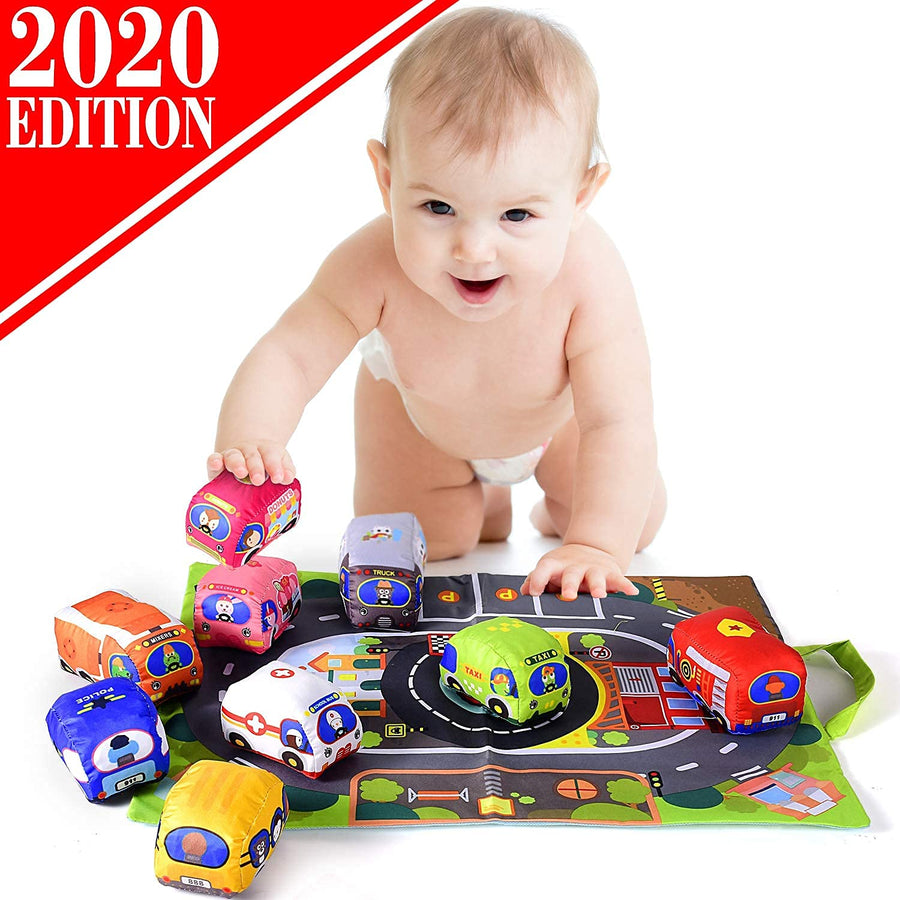 Soft Car Toy Set with Play Mat for 1 Year Old Baby,Toddlers,Boys and Girls ( 9 Vehicle and a Play mat/Storage Bag) | Baby Toys 12-18 Months| Toys for 1 Year Old boy