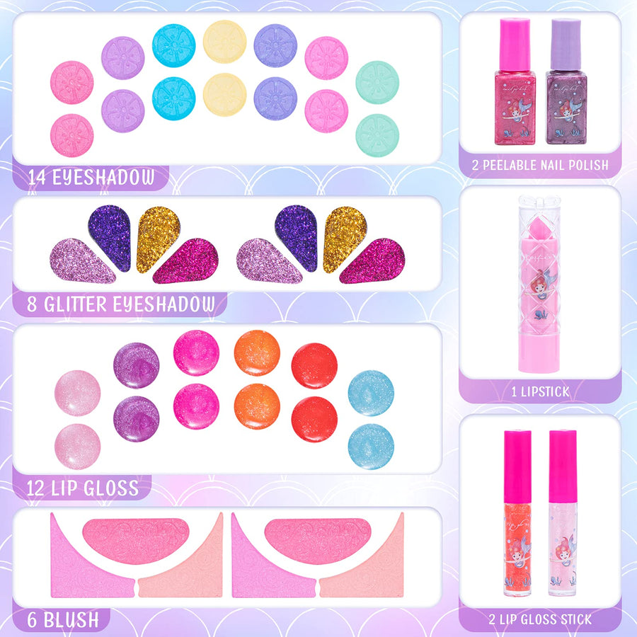 cosone Kids Makeup Kit 54 Pcs Real Cosmetic Make Up Set, Safty Tested Washable Makeup Toy Set with Portable Box for Girls Prentent Play Christmas Birthday Gift Toys