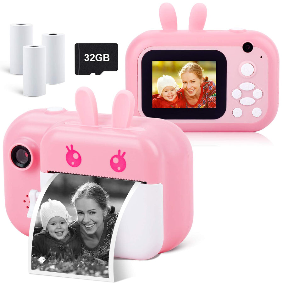 Instant Camera for Kids Digital Camera for Girls Toddler Camera with Print Paper, 40MP Kids Video Camera Child Selfie Camera Toy Camera Kids Camcorder with 2.4 Inch Screen and 32GB TF Card (Pink)
