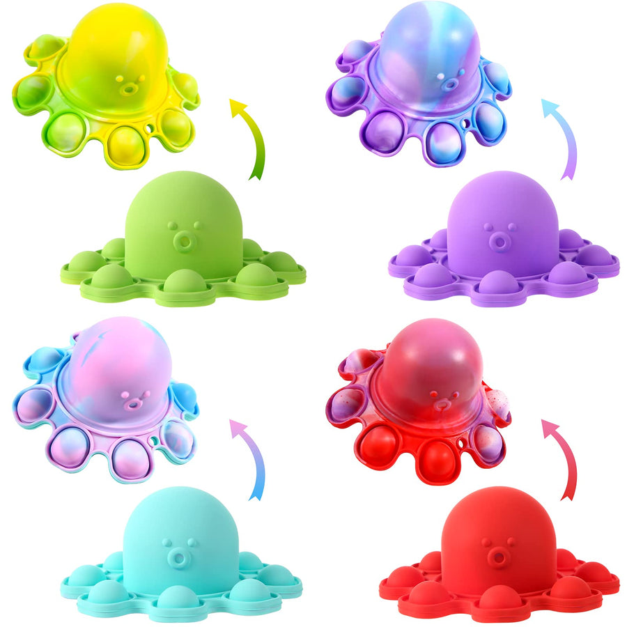 DUNYPOOD Octopus Pop Fidget Toy 4 Pack, Tie-dye Push Bubble Reversible Fidget Toys Keychain, Sensory Keychain Fidget Pack, Stress Relief Portable Mini Pop Keychain for Kids Autism ADHA