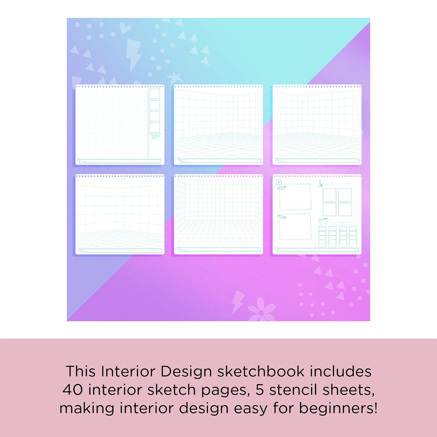 Fashion Angels Interior Design Sketch Portfolio 11510 Sketch Book for Beginners, Sketch Pad with Stencils and Stickers For Kids 6 and Up