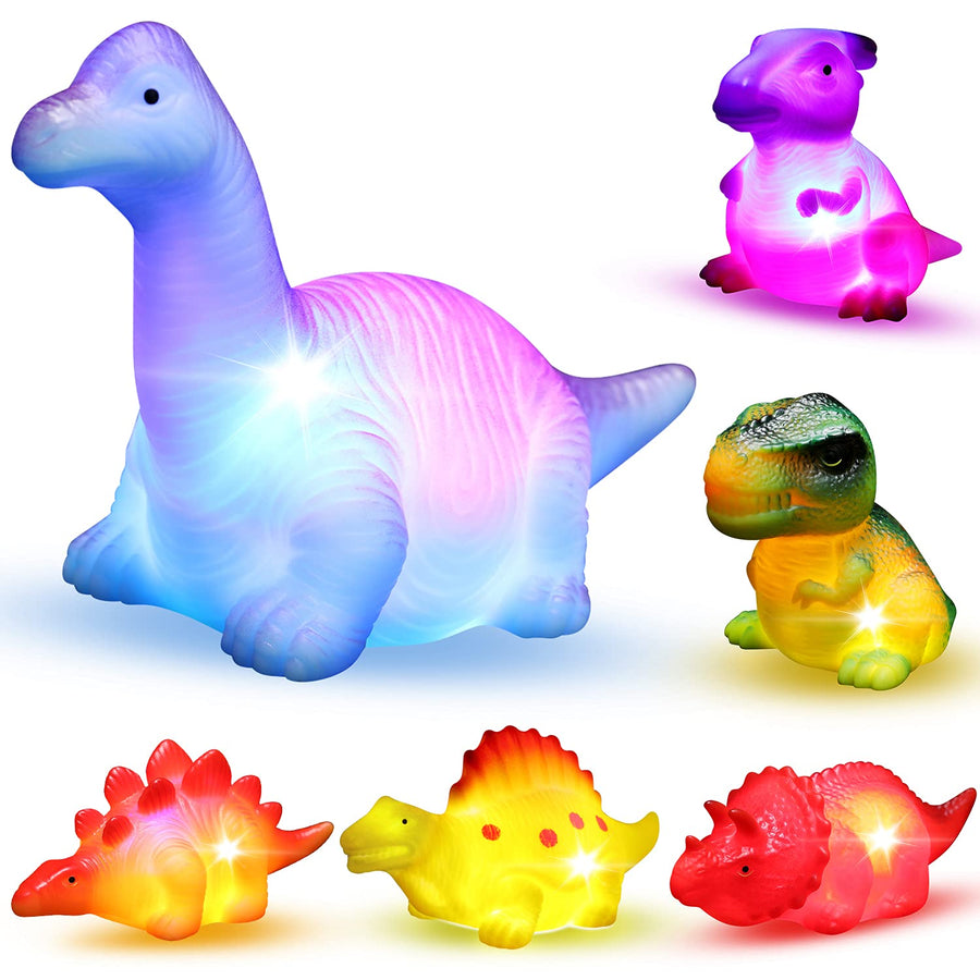 MAPIXO 6 Packs Light-Up Floating Dinosaur Bath Toys Set, for Baby Toddler Nephew in Birthday Christmas Easter , Great Water Bathtub Shower Pool Bath Toy for Children Preschool