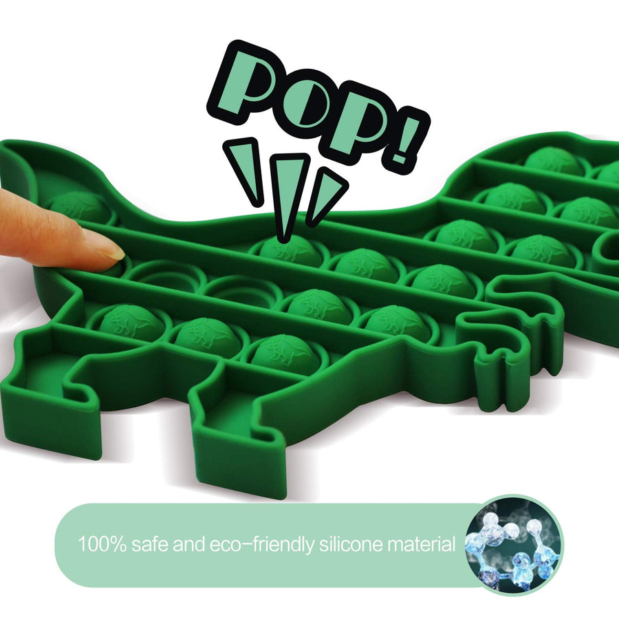 HILUDEER Pop Fidget Popping Toy , Anxiety and Stress Relief Pop Sensory Toys Silicone Logic Board Game It for Teens Kids and Adults (Green Dinosaur)