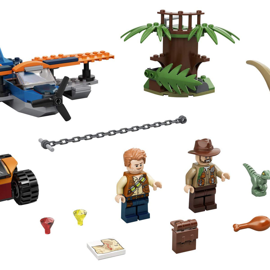 LEGO Jurassic World Velociraptor: Biplane Rescue Mission 75942, Dinosaur Toy for Preschool Kids, Featuring a Buildable Plane Toy, Posable Velociraptor, and Baby Raptor Delta (101 Pieces)
