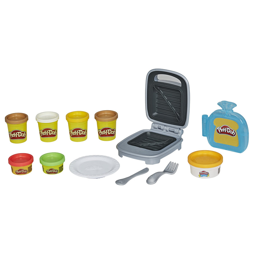 Play-Doh Kitchen Creations Cheesy Sandwich Play Food Set for Kids 3 Years and Up Elastix Compound and 6 Additional Colors
