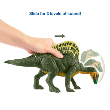 Jurassic World Roar Attack Ouranosaurus Camp Cretaceous Dinosaur Figure with Movable Joints, Realistic Sculpting, Strike Feature & Sounds, Herbivore, Kids Gift 4 Years & Up