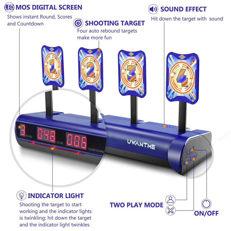 UWANTME Electronic Shooting Target Scoring Auto Reset Digital Targets for Nerf Guns Toys, Ideal Gift Toy for Kids-Boys & Girls