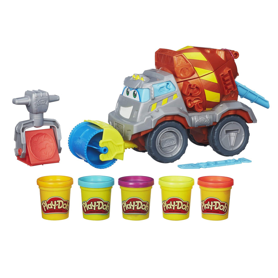 Play-Doh Max the Cement Mixer Toy Construction Truck with 5 Non-Toxic Play-Doh Colors, 2-Ounce Cans