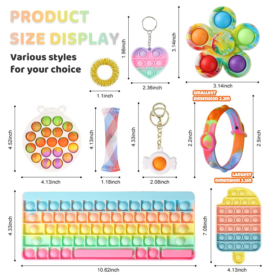 yisi Fidget Toys Pack Simple Dimple Fidget Popper Sets Cheap and Keyboard Pop Fidget Packs for Girls, A Simple Dimple Fidget Toys Pack for Kids Stress Relief Anti-Anxiety ADHD.