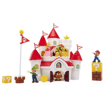 Super Mario 70843-4L Nintendo Super Mario Deluxe Mushroom Kingdom Castle Playset with 5 2.5" Articulated Action Figures & 4 Accessories (Includes Mario, Luigi, Princess Peach, Bowser)