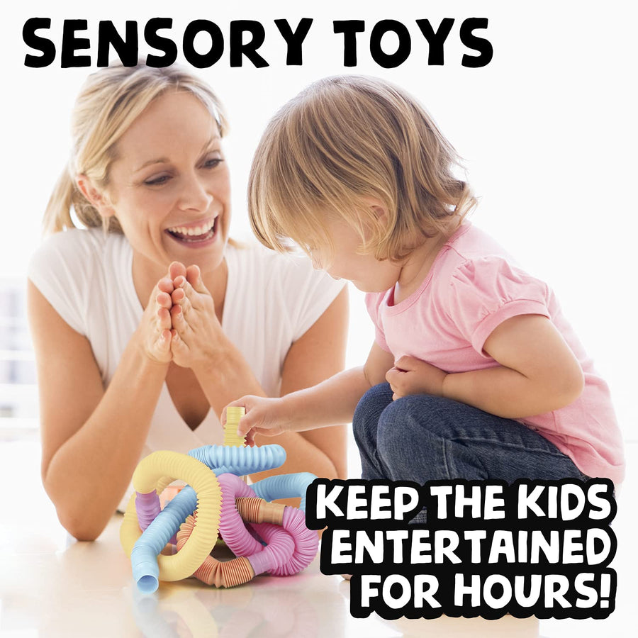 BunMo Pastel Pop Tubes 6pk. Pop Tubes Fidget Toy for Fine Motor Skills, Stress Relief & Toddler Learning. Fidget Tubes and Sensory Tubes are Stocking Stuffers, Fidget Tube & Toddler Toys.