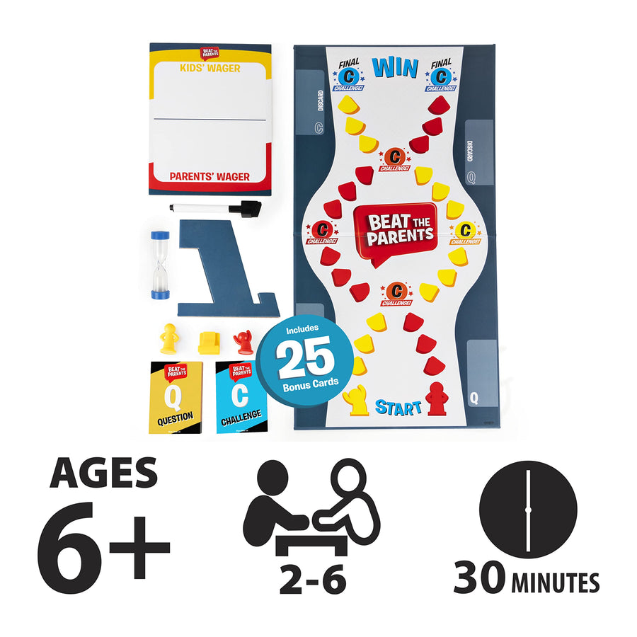 Beat The Parents Classic Family Trivia Game, Kids Vs Parents, with 25 Bonus Cards for Ages 6 and up, Amazon Exclusive