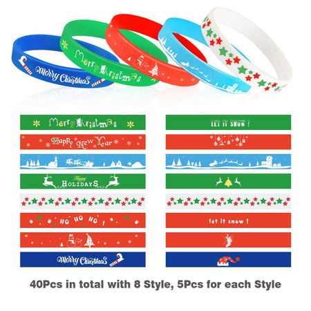Coogam 40PCS Christmas Silicone Bracelets, Xmas Rubber Wristbands Accessories Gift for Kids Adults Stocking Stuffers, Holiday Decoration Wrist Band Party Supplies Favors