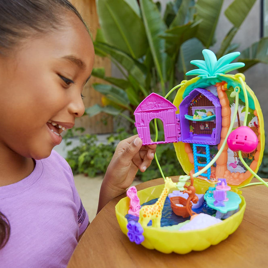 Polly Pocket Tropicool Pineapple Wearable Purse Compact with 8 Fun Features, Micro Polly and Lila Dolls, 2 Accessories and Sticker Sheet; for Ages 4 and Up