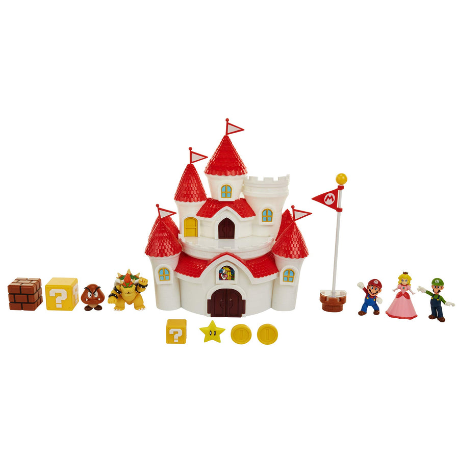 Super Mario 70843-4L Nintendo Super Mario Deluxe Mushroom Kingdom Castle Playset with 5 2.5" Articulated Action Figures & 4 Accessories (Includes Mario, Luigi, Princess Peach, Bowser)