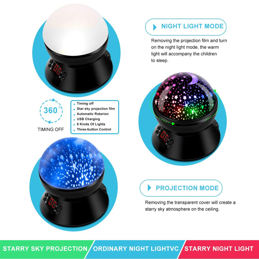 MOKOQI Star Projector Night Lights for Kids With Timer, Gifts for 1 - 14 Year Old Girl and Boy, Room Lights for Kids Glow in The Dark Stars and Moon can Make Child Sleep Peacefully and Best Gift-Black