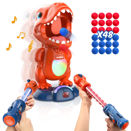 Movable Dinosaur Shooting Toys for Kids Target Shooting Games with 2 Air Pump Gun, Party Toys with Score Record, LED & Sound, 48 Foam Balls Electronic Target Practice Toys Gift for Boys and Girls