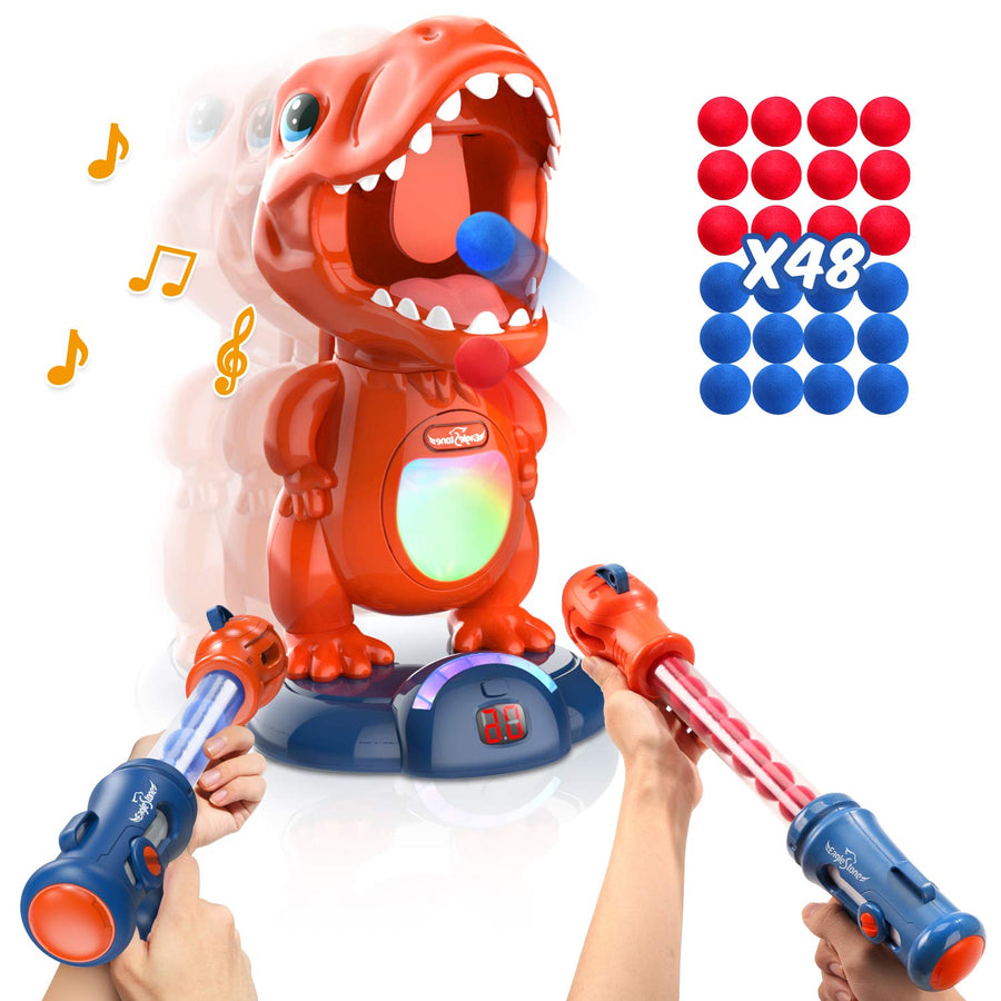 Movable Dinosaur Shooting Toys for Kids Target Shooting Games with 2 Air Pump Gun, Party Toys with Score Record, LED & Sound, 48 Foam Balls Electronic Target Practice Toys Gift for Boys and Girls