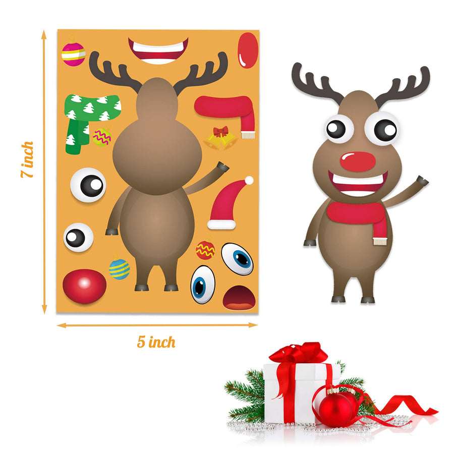 Nice Size Make Face Stickers for Kids, Christmas Sticker Sheets Kids Classroom Rewards Christmas DIY Stickers for 24 Players (Snowman Santa Claus Elf Reindeer)