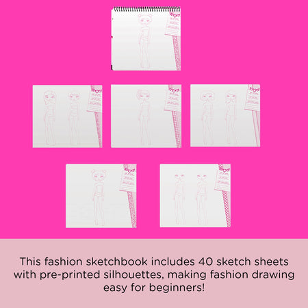 Fashion Angels Fashion Design Sketch Portfolio (11451), Sketch Book for Beginners, Fashion Sketch Pad with Stencils and Stickers For Kids 6 and Up