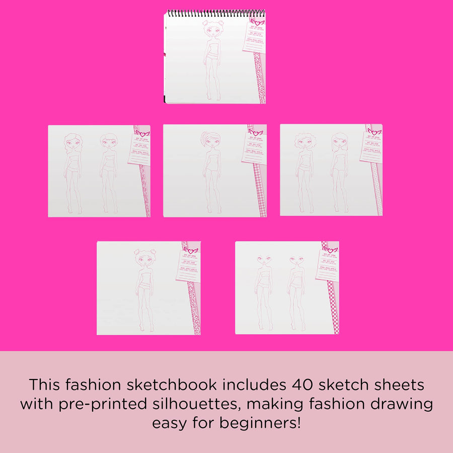 Fashion Angels Fashion Design Sketch Portfolio (11451), Sketch Book for Beginners, Fashion Sketch Pad with Stencils and Stickers For Kids 6 and Up