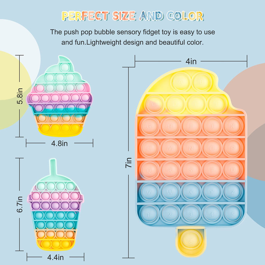 i-FSK Pop Bubble Sensory Fidget Toy, Autism Special Needs Stress Reliever Silicone Stress Reliever Toy, Squeeze Sensory Toy, Help Restore Emotions Gift for Adult Kids (ice cream-3pack)