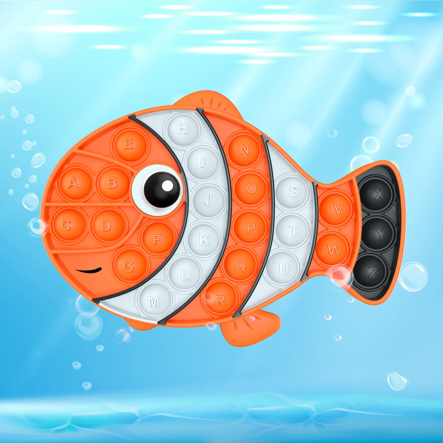 3 Pack Push Bubble Fidget Sensory Toys, Sensory Fidget Poppers Push Bubble Toy, Silicone Squeeze Autism Anxiety Stress Relief Educational Popping Toys for Kids Adults - Clown Fish, Whale, Turtle