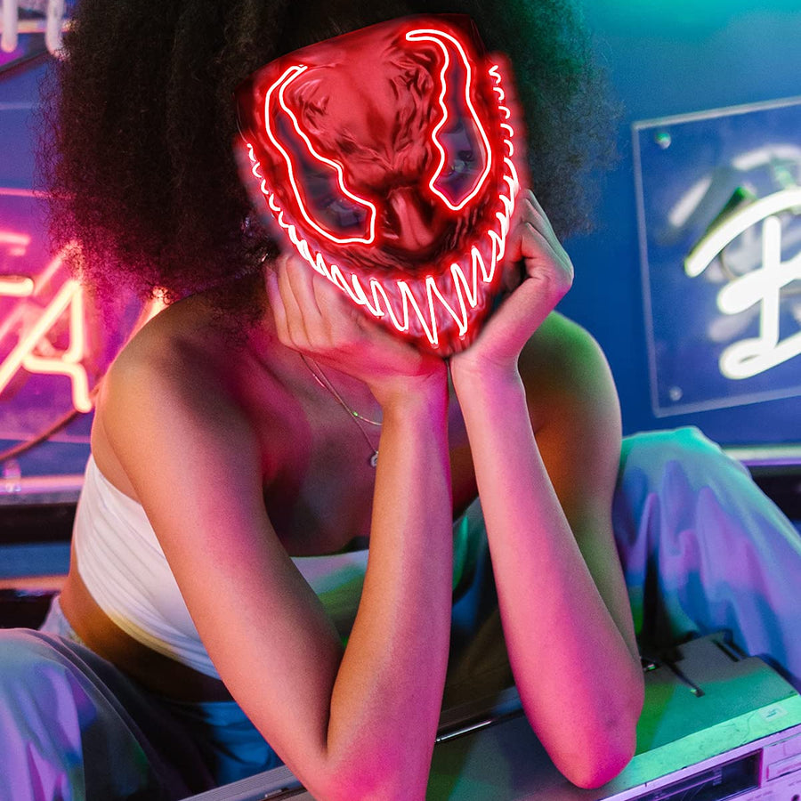 2 Pack Light Up Halloween Mask Scary Costume LED Mask with 3 lighting Modes for Masquerade Cosplay Club Party - Halloween Glowing Mask for Men Women Kids…