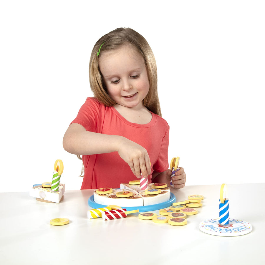 Melissa & Doug Birthday Party Cake - Wooden Play Food With Mix-n-Match Toppings and 7 Candles