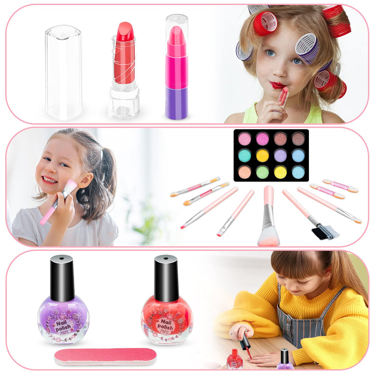 Hollyhi 41 Pcs Kids Makeup Toy Kit for Girls, Washable Makeup Set Toy 