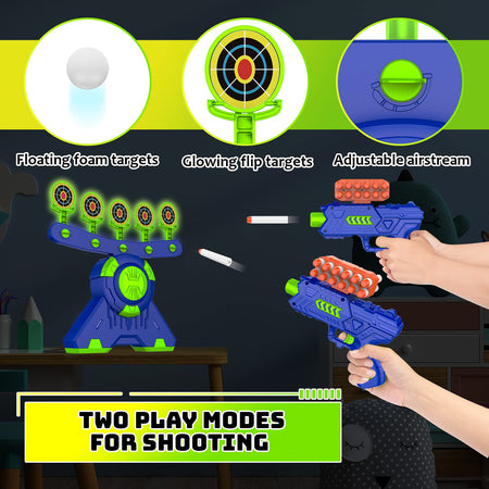 Shooting Games Toy Gift for Age 4, 5, 6, 7, 8, 9, 10+ Years Old Kids, Glow in The Dark Boy Toy Floating Ball Targets with Foam Dart Toy Blaster, 10 Balls 5 Targets, Compatible with Nerf Toy Blaster