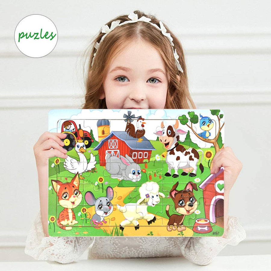 Wooden Jigsaw puzzles for kids ages 3-5 Year Old 30 Piece Colorful Wooden Puzzles for Toddler Children Learning Educational Puzzles Toys for Boys and Girls Set for Kids 3 4 5 6 Year Old (6 Puzzles)